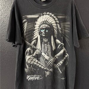 Vintage Graphic Black Men’s T-Shirt with Native Chief Illustration